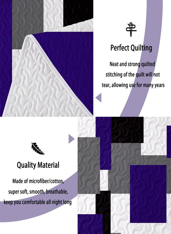 Tyrot 3 Piece Dark Purple Grey Quilt Set Full/Queen Size Black White Geometric Reversible Bedding Set Microfiber Lightweight Bedspread Coverlet with 2 Shams Modern Bed Covers for All Season, 90''x96'' - Image 5